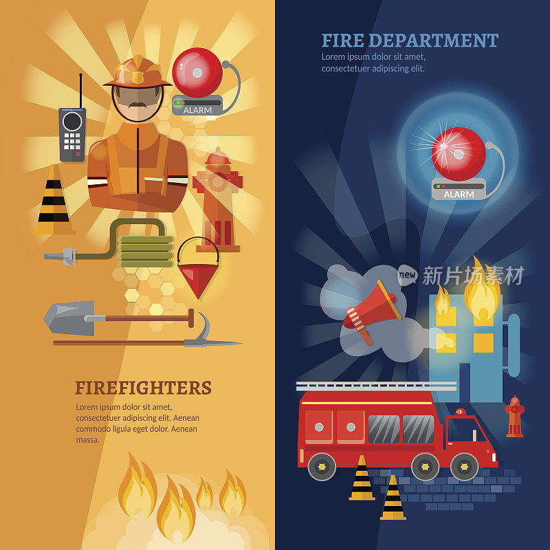 消防员，横幅，设备，消防安全