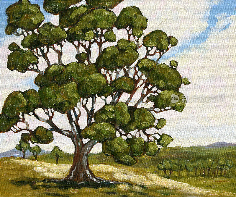《山上的树》风景油画