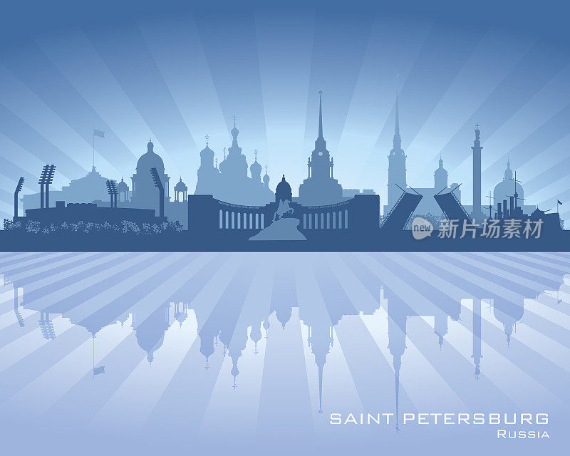 俄罗斯圣彼得堡城市天际线剪影