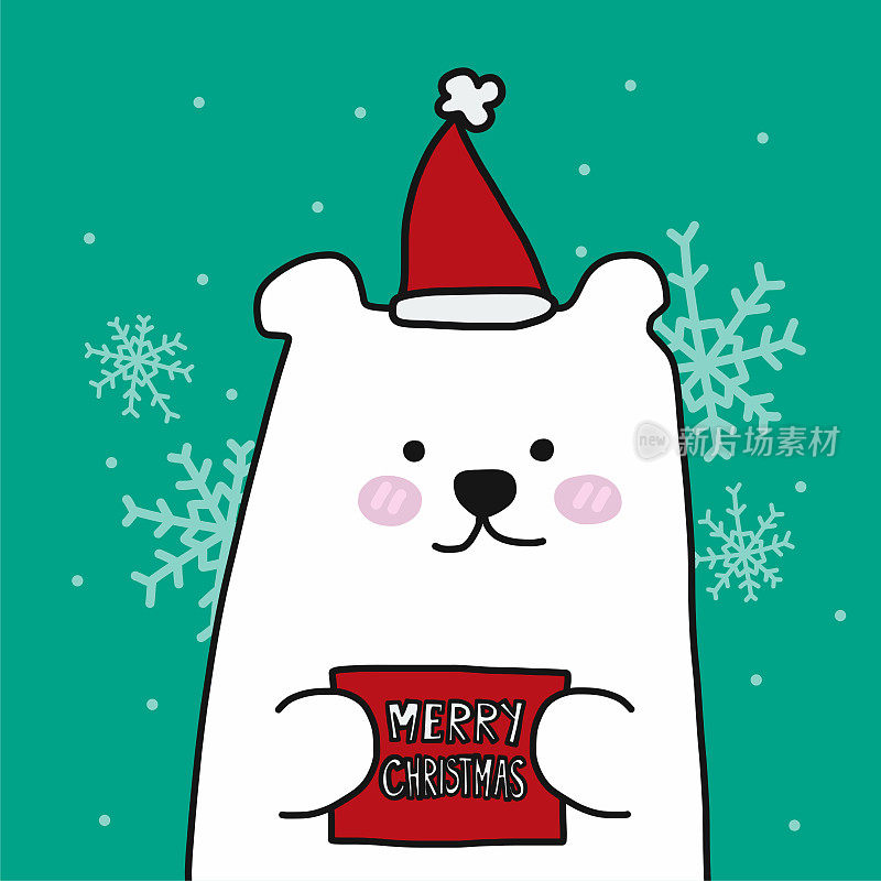 白色北极熊圣诞快乐卡通矢量插图