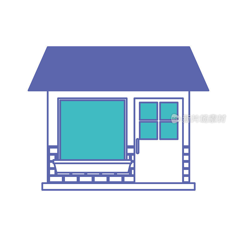 一层的房屋立面以蓝色和紫色剖面剪影