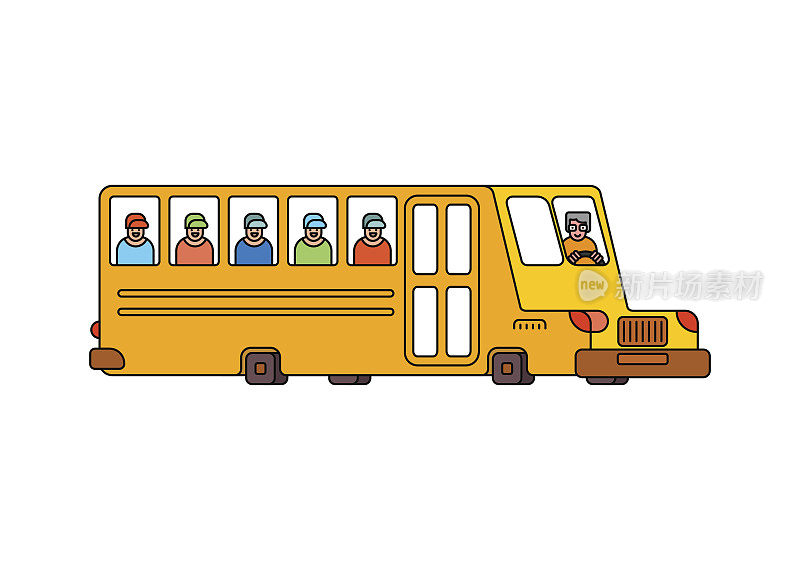 校车外形风格孤立。黄色公共汽车，用于儿童运输