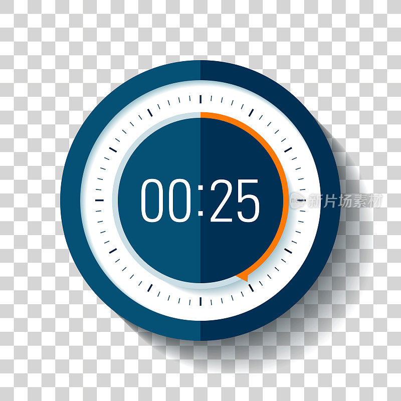 秒表图标在平面风格，计时器上透明的背景。运动的时钟。矢量设计元素为您的项目