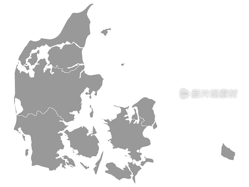 白色背景下丹麦地区的灰色地图