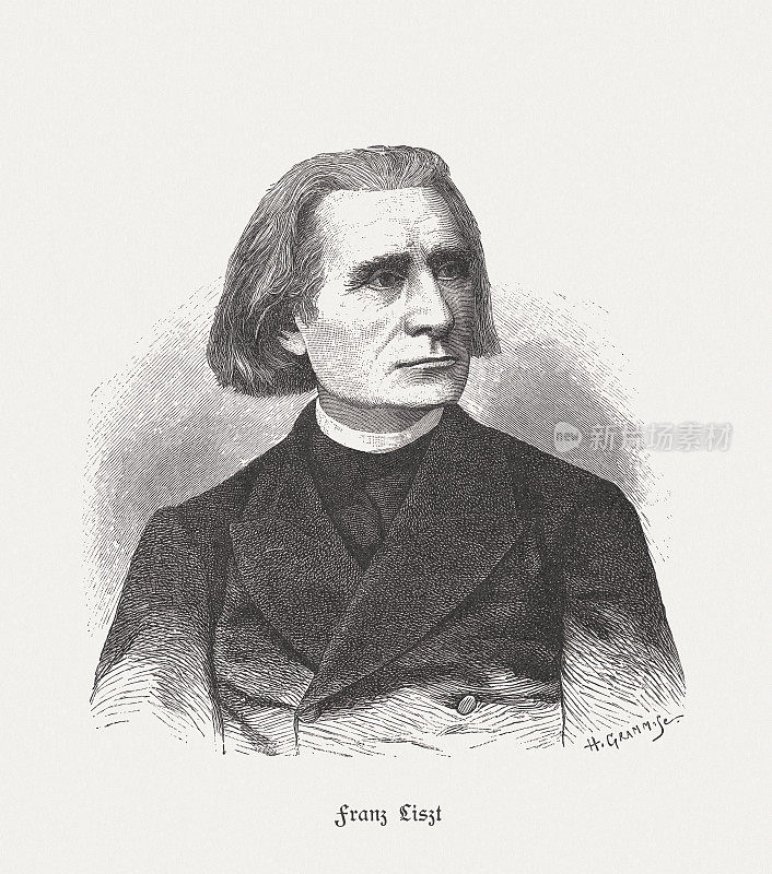 弗朗兹・李斯特(1811-1886)，匈牙利作曲家，木刻，1887年出版