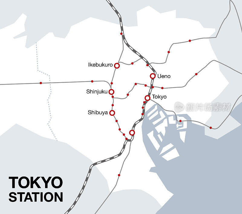 东京23区日本地区地图中央站矢量插图材料