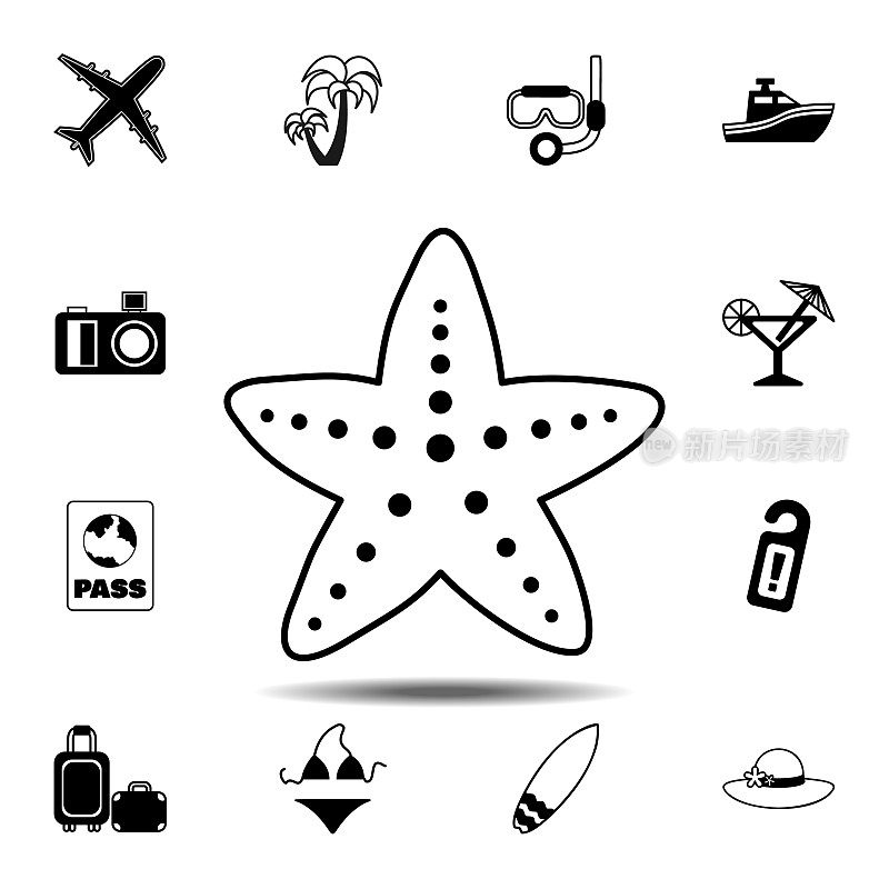 普通海星或海星是海鱼的象征。简单的图形矢量元素的夏季图标设置为用户界面和用户体验，网站或移动应用程序
