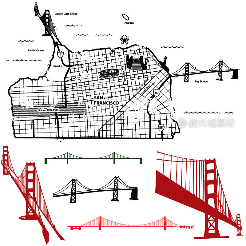 旧金山和金门大桥图形