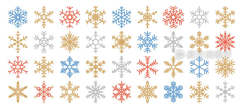 集合的36个不同的颜色向量雪花