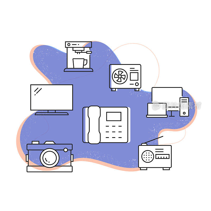 家用电器相关的现代线条风格矢量插图