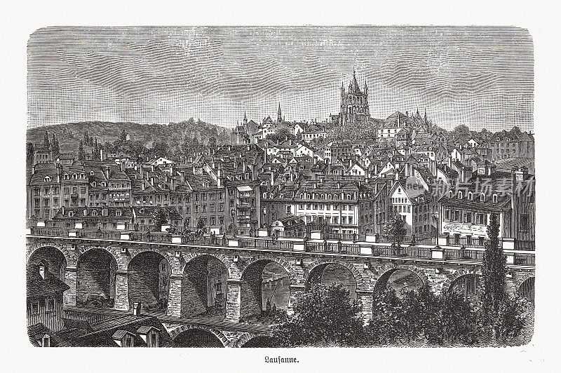 瑞士洛桑的历史观,木刻,出版于1893年