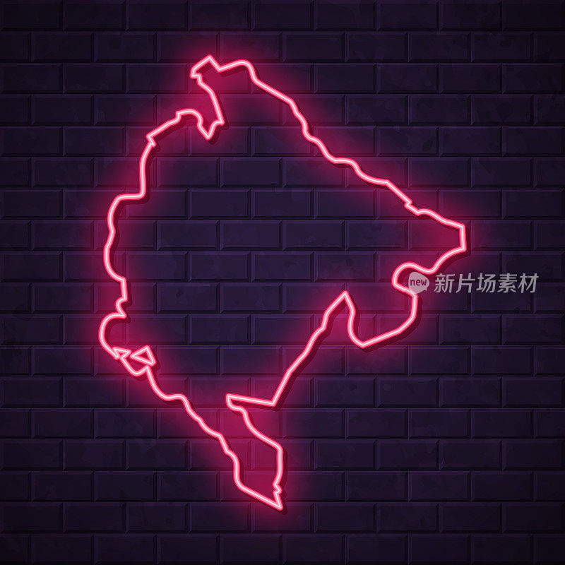 黑山地图-发光的霓虹灯在砖墙的背景