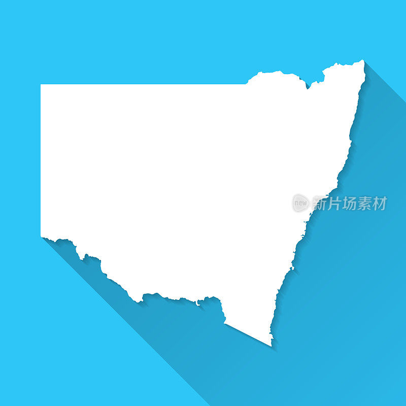 新南威尔士州地图与长阴影在蓝色的背景-平面设计