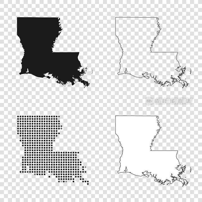 路易斯安那州地图设计-黑色，轮廓，马赛克和白色