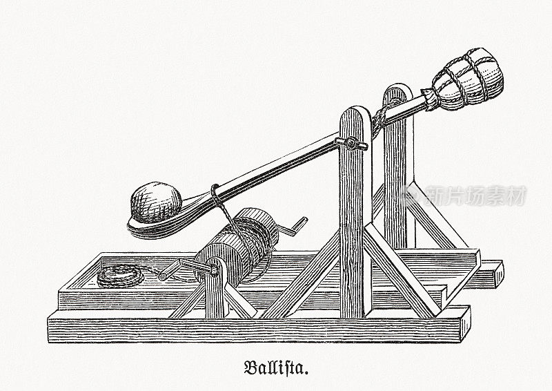 弹弓(弩炮)-历史上的导弹，木刻，出版于1893年