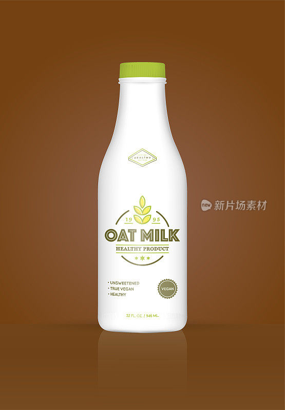 燕麦牛奶燕麦瓶与彩色背景。健康的有机产品。矢量插图。广告模板。打印。