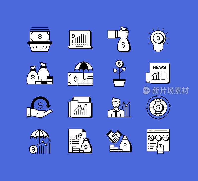 投资相关图标向量集合。现代风格符号向量插图