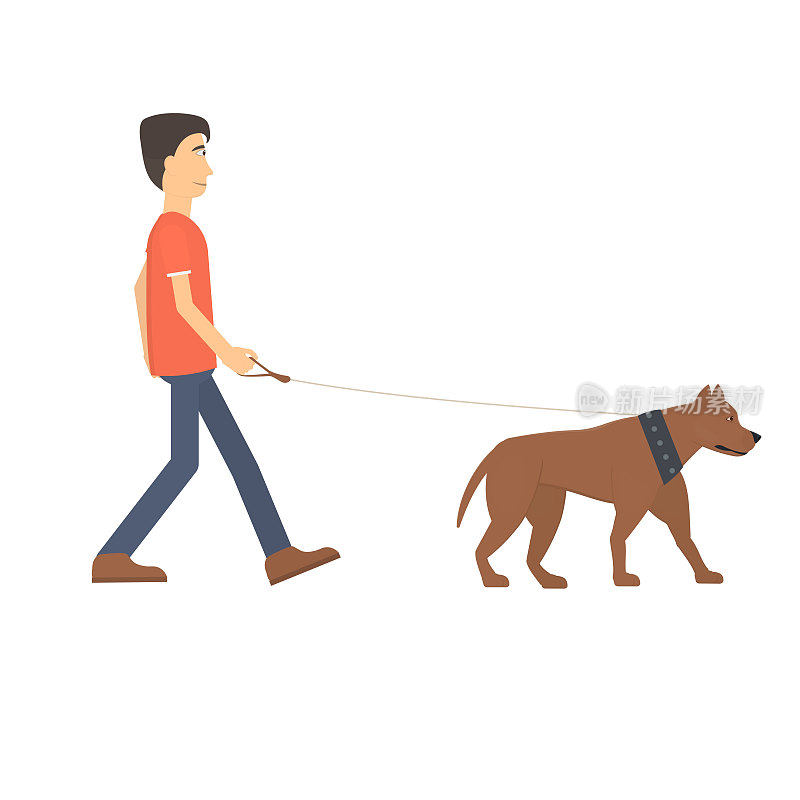 带着狗的男人。走一条狗