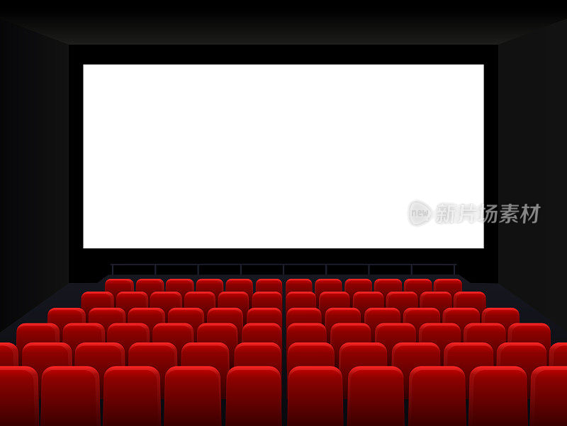 有红色座椅的电影院屏幕
