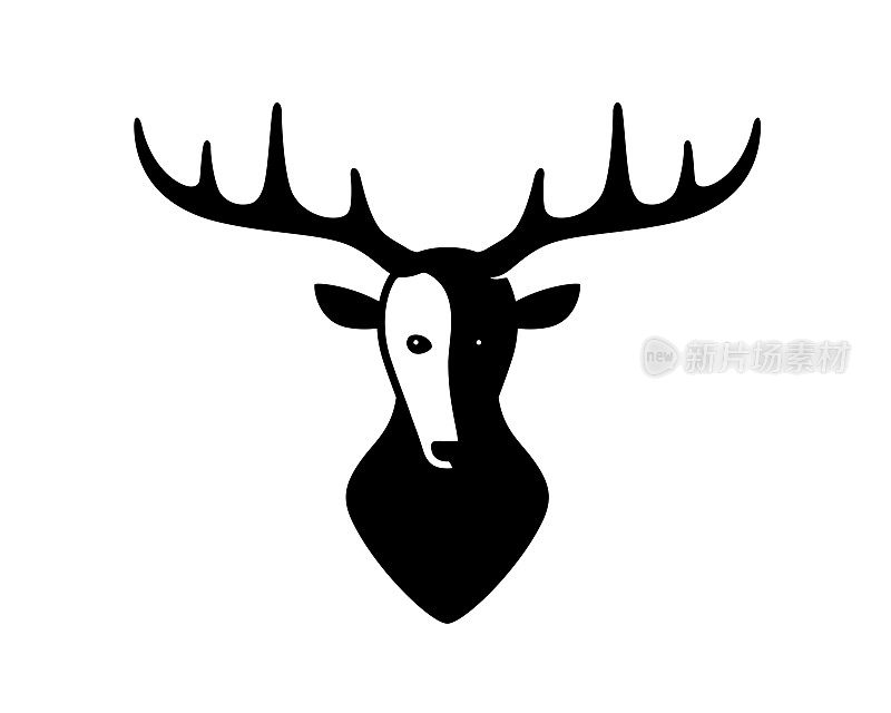 麋鹿脸平面图标设计，矢量插图