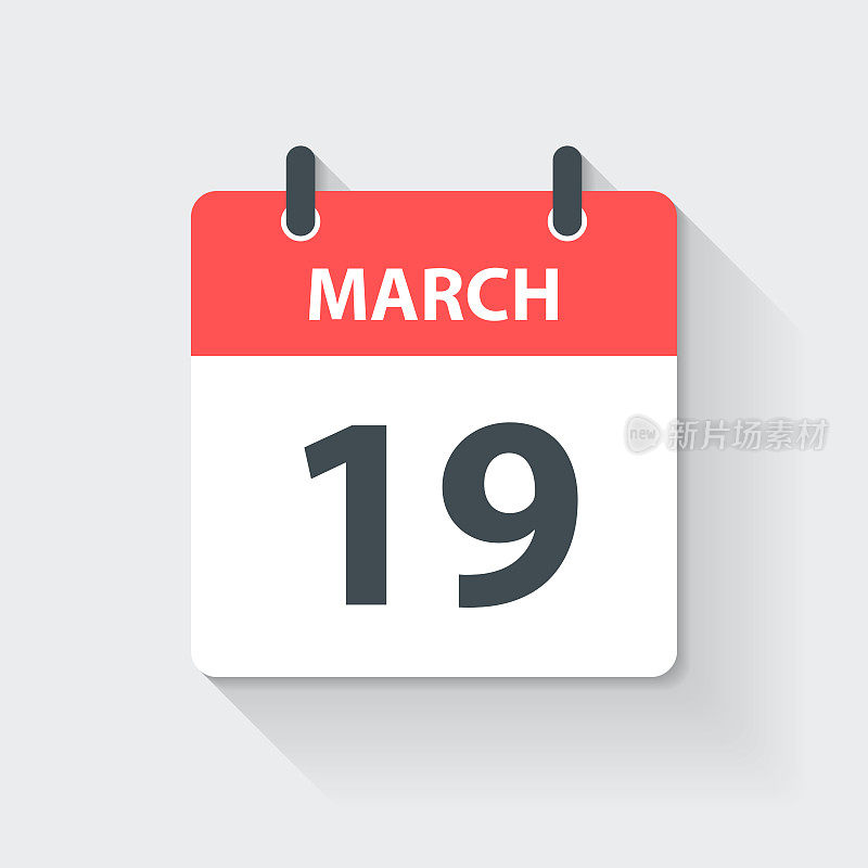 3月19日-每日日历图标在平设计风格