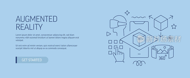 增强现实相关的网页横幅线风格。现代设计矢量插图网页横幅，网站标题等。股票插图