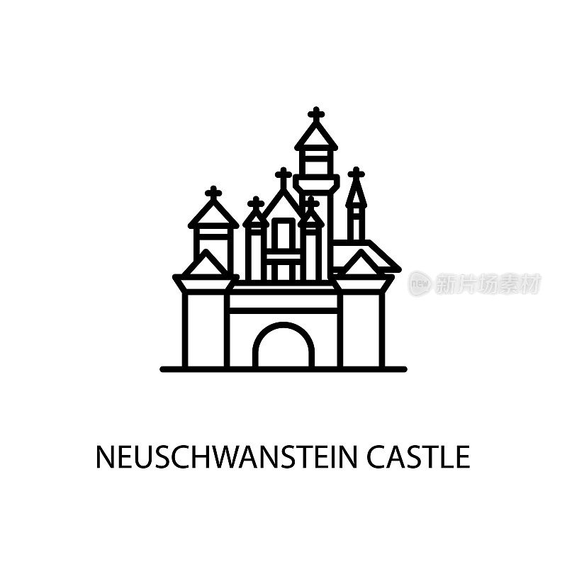 新天鹅堡，巴伐利亚，德国轮廓插图矢量。标识