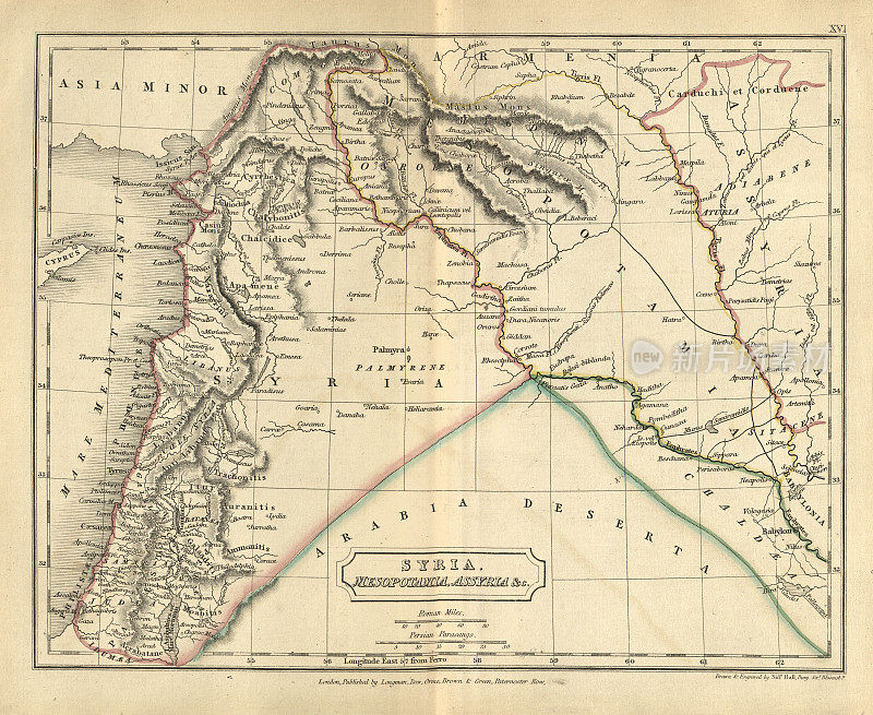 古叙利亚、美索不达米亚、亚述古董地图，古地理地图集