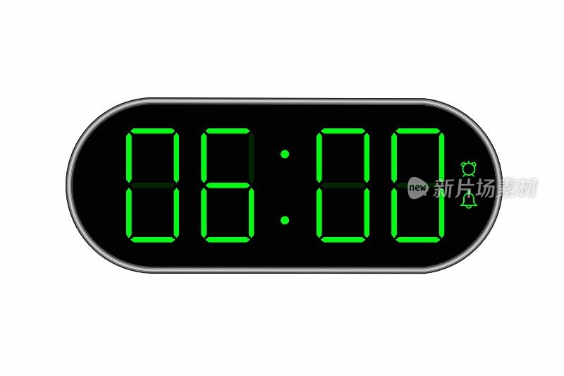 数字时钟显示06.00矢量平面插图。