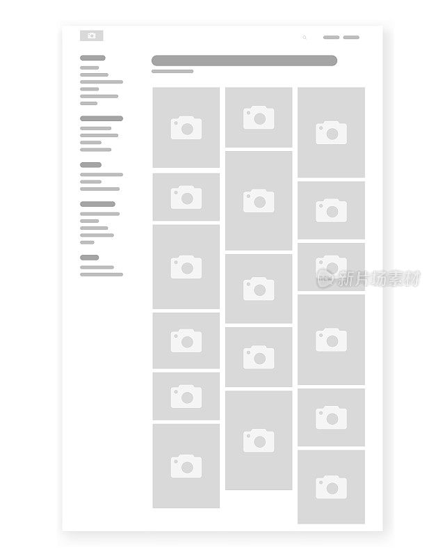 作品集画廊线框，网页原型矢量插图。