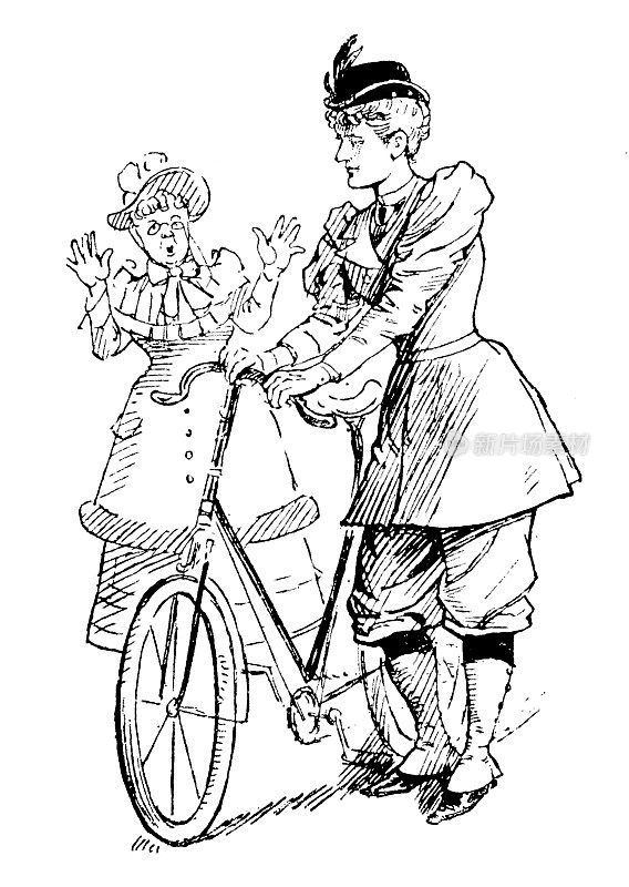 年轻的女士穿着优雅的现代自行车装站在她的自行车