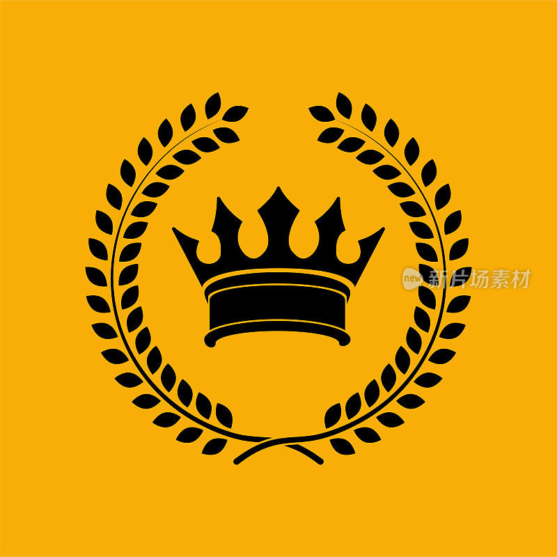 皇冠和花环图标在黄色背景。