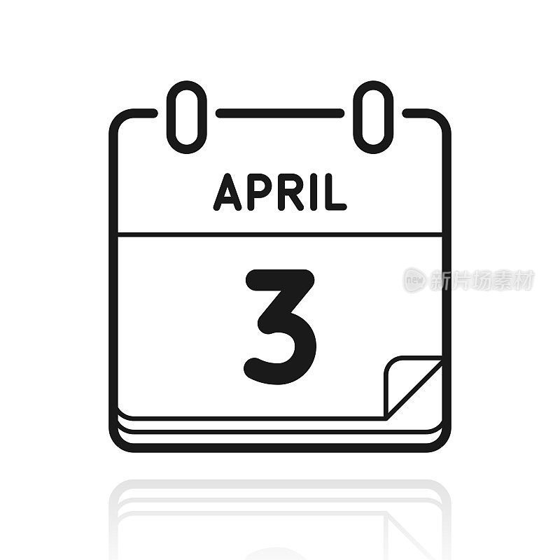 4月3日。白色背景上反射的图标