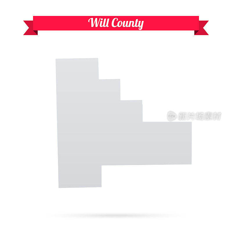 威尔县，伊利诺伊州。白底红旗地图