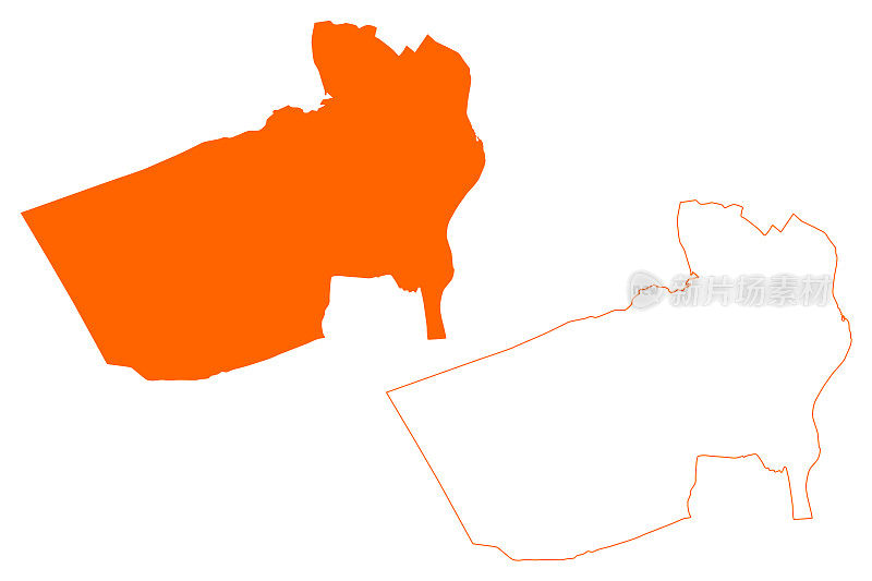 霍斯特马斯市(荷兰王国，荷兰，林堡省)地图矢量插图，潦草素描霍斯马斯市地图