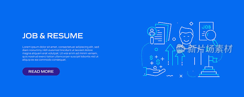 工作和简历相关的线条风格横幅设计网页，标题，宣传册，年度报告和书籍封面