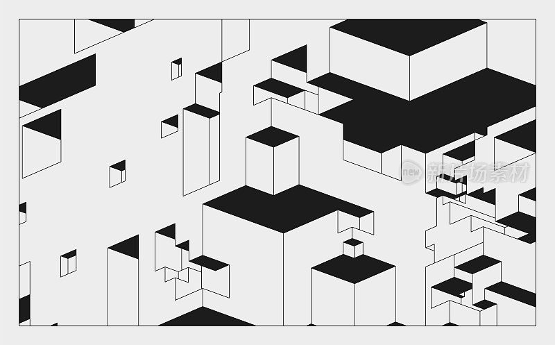 抽象黑白三维几何极简主义立方体横幅图案背景