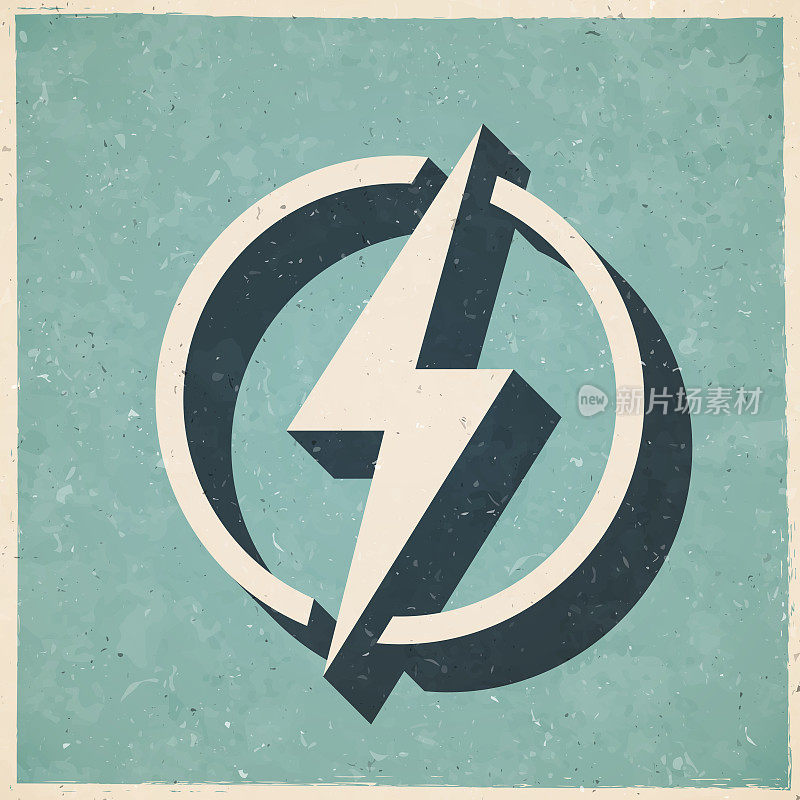 电力――闪电。图标复古复古风格-旧纹理纸