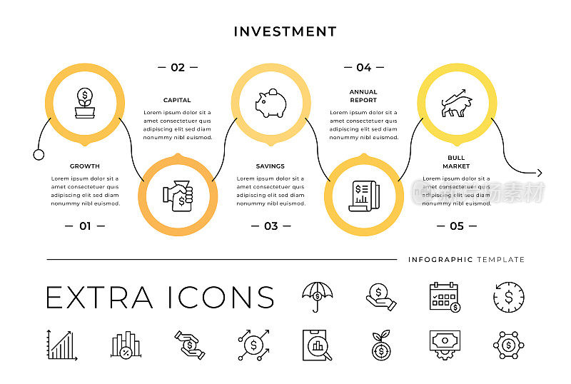 投资线图标和信息图表模板