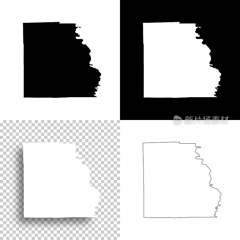 克劳福德县，伊利诺伊州。设计地图。空白，白色和黑色背景