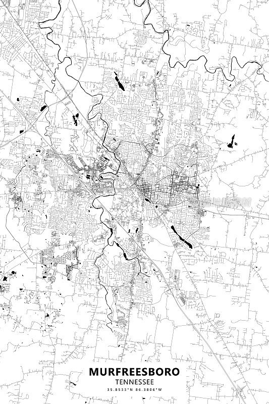 默弗里斯伯勒，田纳西州，美国矢量地图