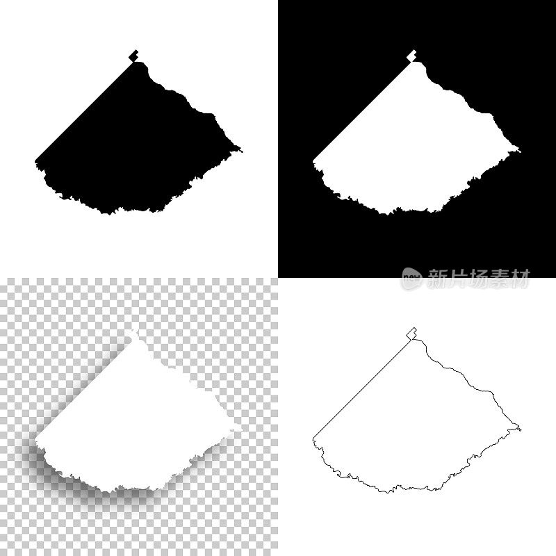 特尔费尔县，乔治亚州。设计地图。空白，白色和黑色背景