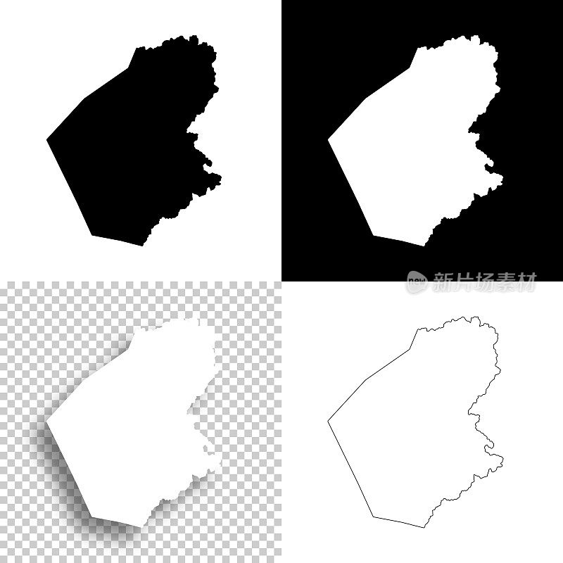 多德里奇县，西弗吉尼亚州。设计地图。空白，白色和黑色背景