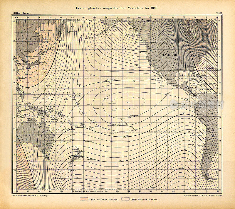 太平洋天气模式图，德国古董维多利亚雕刻，1896年