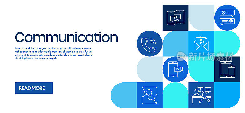 与线图标沟通相关的设计。简单轮廓符号图标。电话，信息，邮件，连接，讨论
