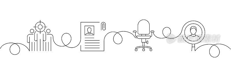连续单线绘制招聘图标的概念。单线矢量插图。