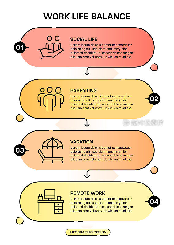 工作生活平衡信息图表设计与可编辑的图标