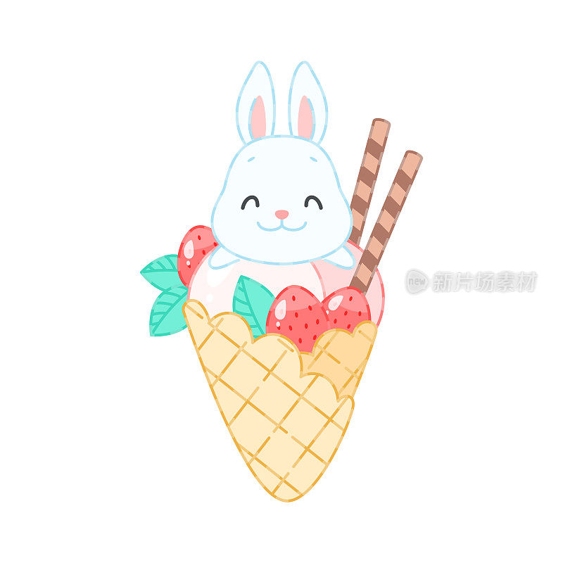 可爱的兔子和草莓甜点