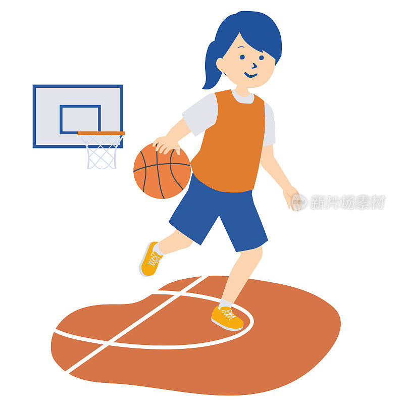 一个女孩打篮球的插图，篮球队