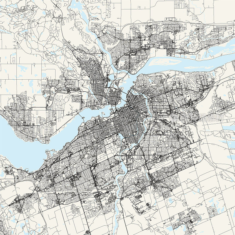 渥太华，安大略省，加拿大矢量地图